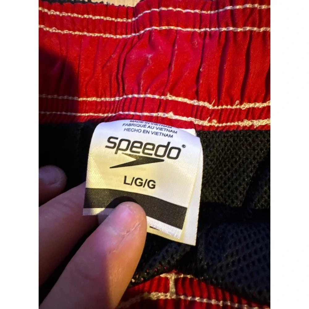 Speedo Mens Black Board Shorts Swim Trunks Cargo Pocket‎ White Contrast L 31